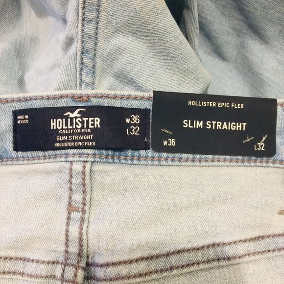 HOLLISTER Men's Slim Straight Light Wash Epic Fit 36x32 Jeans - Picture 4 of 5